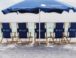 Big Beach umbrella + 5 chairs - (Minimum 6 day rental)