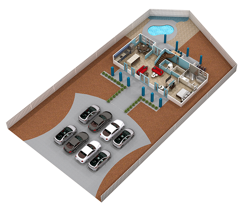 Floor 1: 3D View, Aqua architectural layout