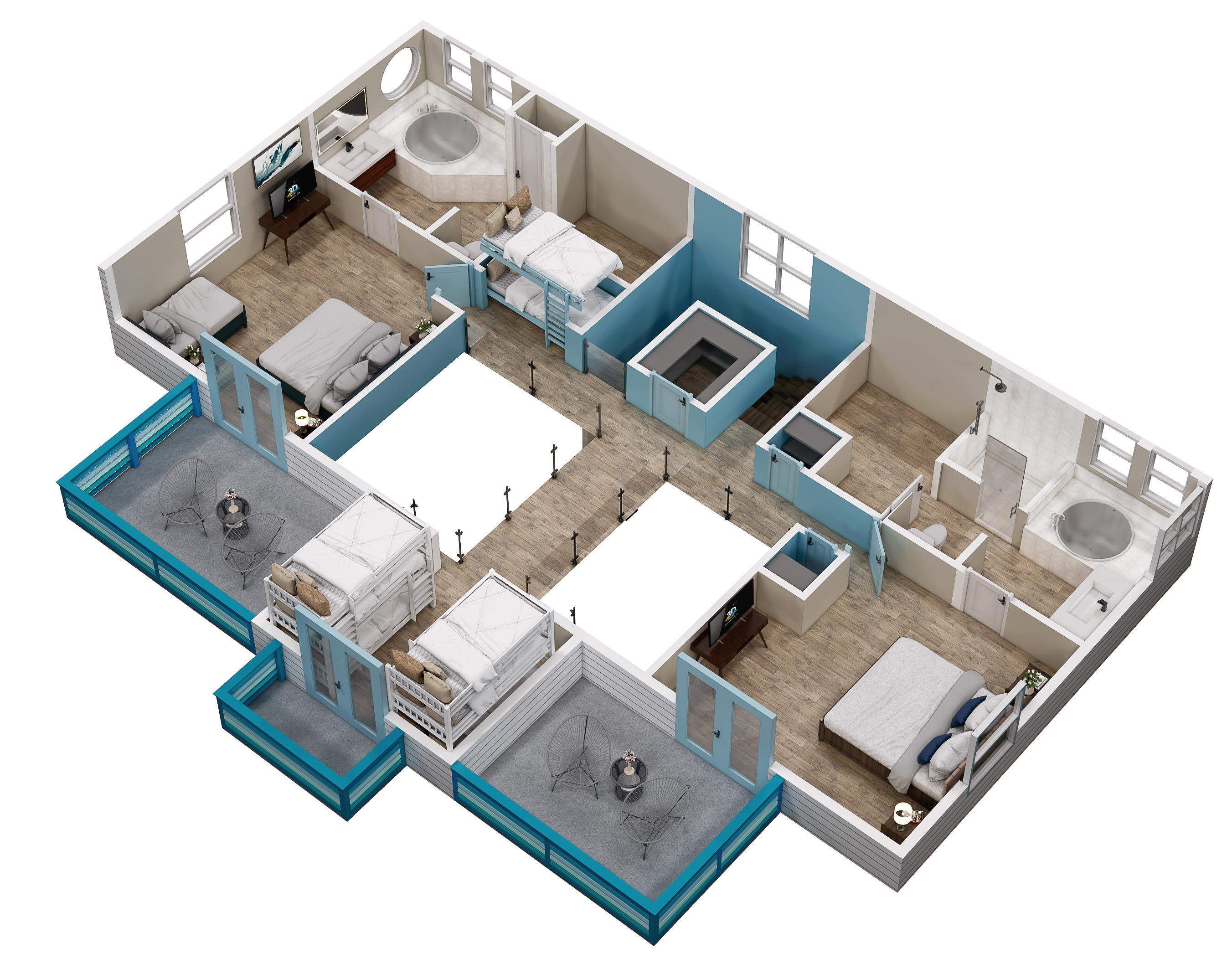 Floor 2: 3D View, Aqua architectural layout