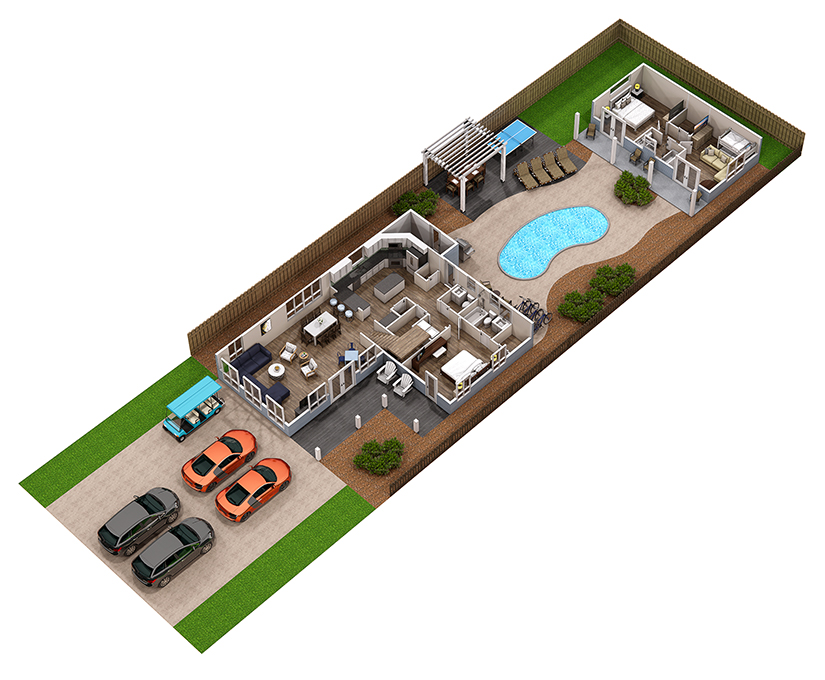 Floor 1: 3D View, Splash architectural layout