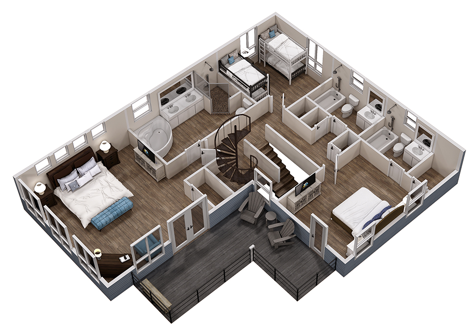 Floor 2: 3D View, Splash architectural layout
