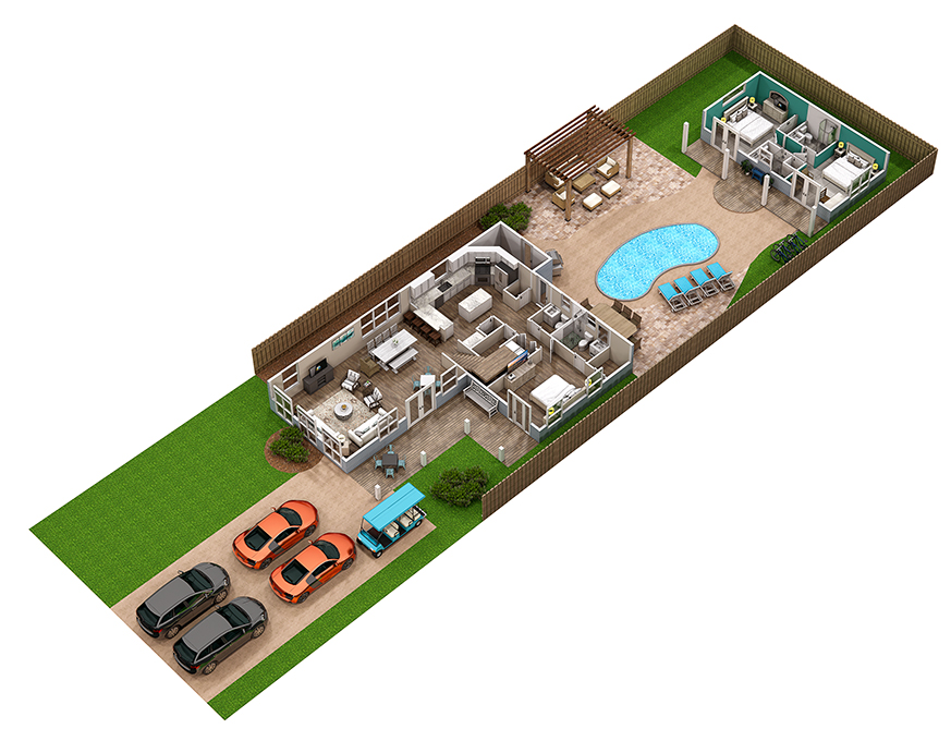 Floor 1: 3D View, Sunkissed architectural layout