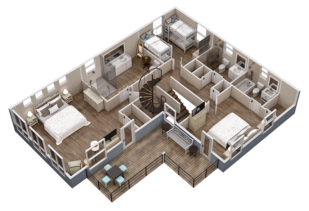 Floor 2: 3D View, Sunkissed architectural layout