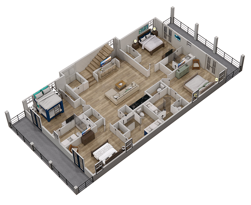Floor 2: 3D View, Nautilus architectural layout