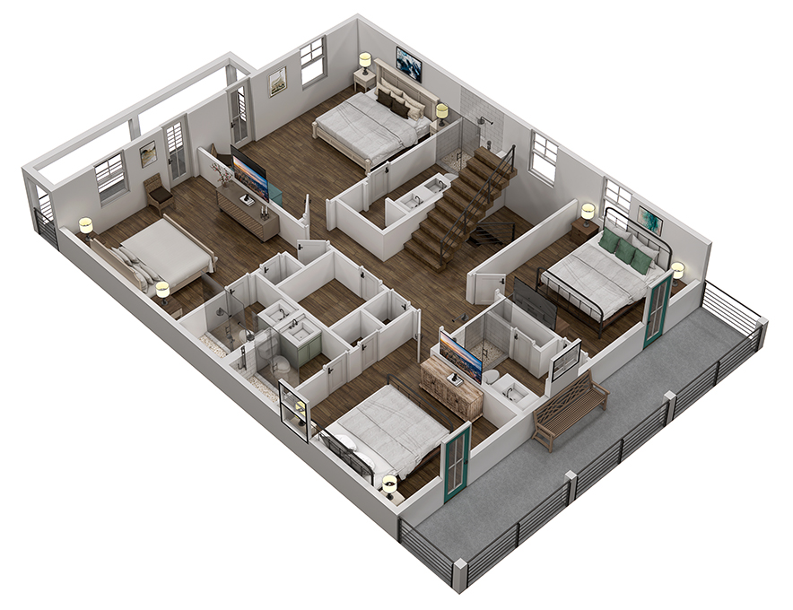 Floor 2: 3D View, Azure architectural layout