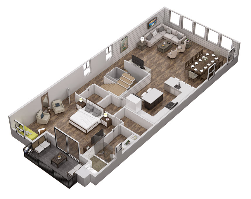 Floor 3: 3D View, Horizon architectural layout