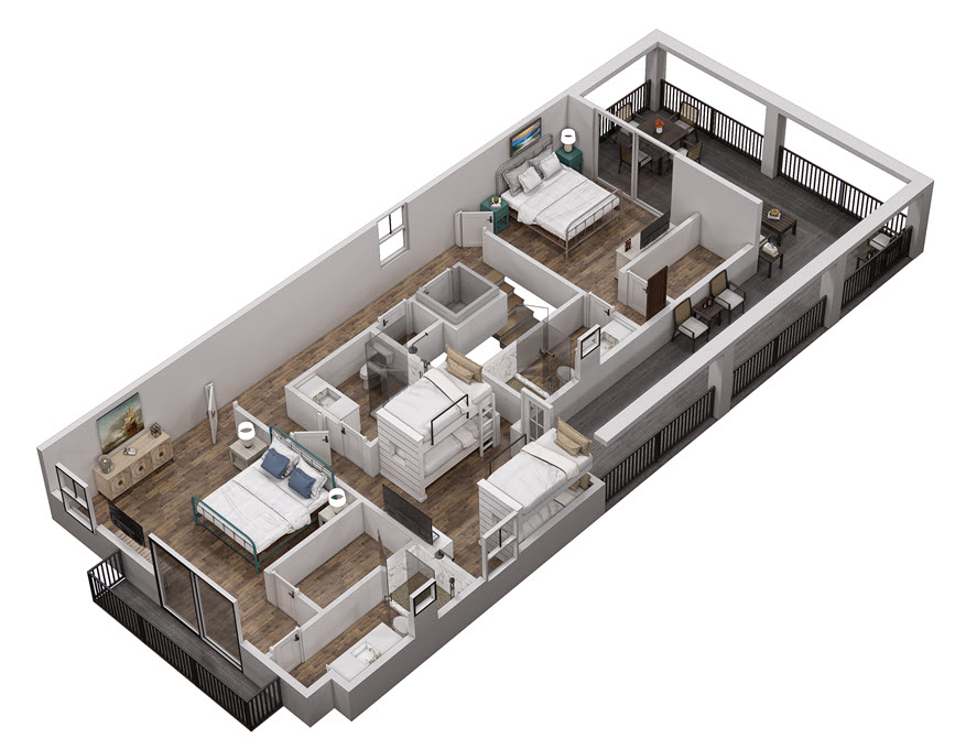 Floor 4: 3D View, Horizon architectural layout