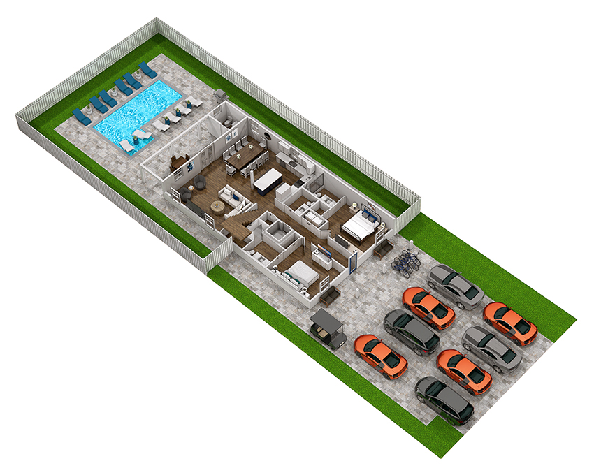 Floor 1: 3D View, Vista architectural layout