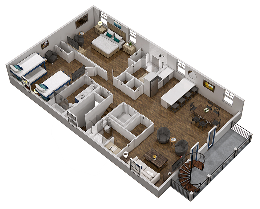 Floor 3: 3D View, Vista architectural layout