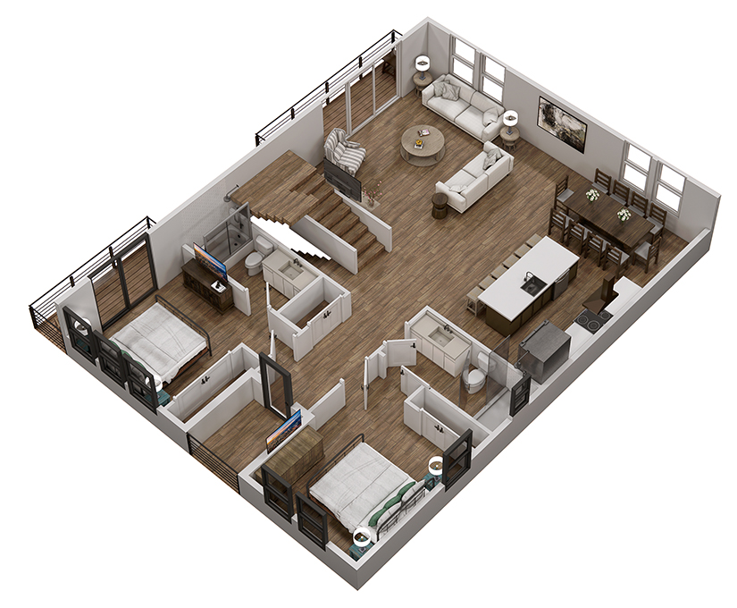 Floor 2: 3D View, Driftwood architectural layout