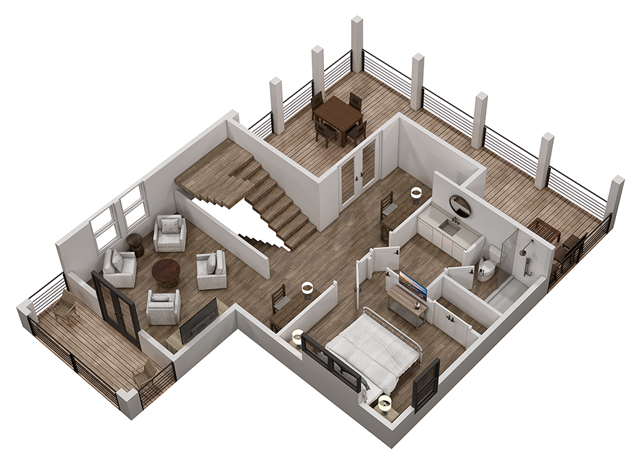 Floor 4: 3D View, Driftwood architectural layout