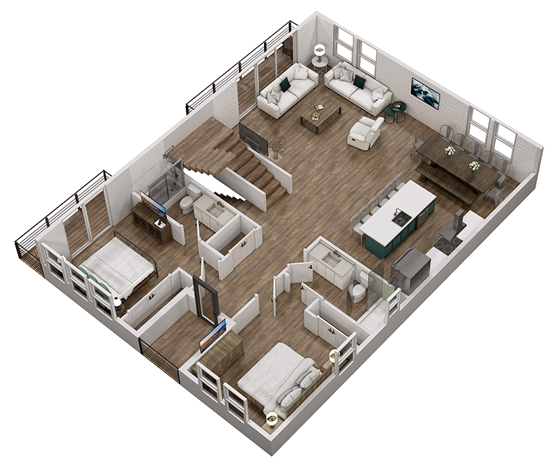 Floor 2: 3D View, Whimsy architectural layout