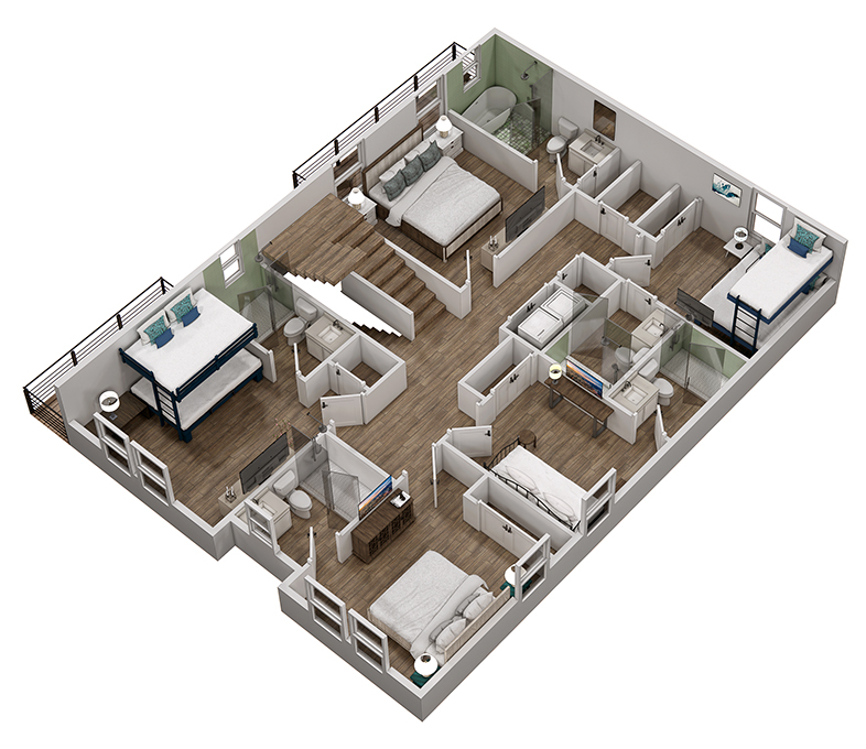 Floor 3: 3D View, Whimsy architectural layout