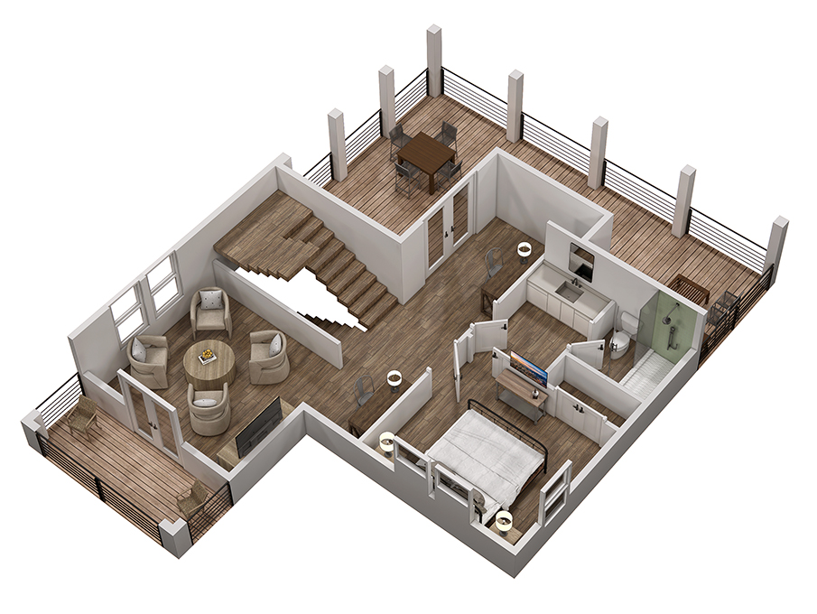 Floor 4: 3D View, Whimsy architectural layout