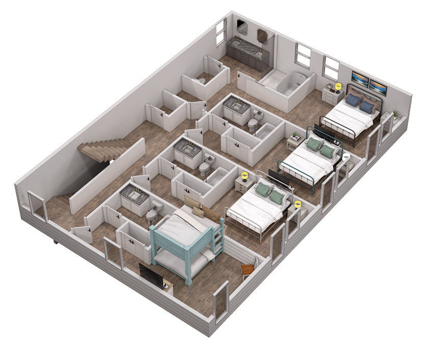Floor 3: 3D View, Sundial architectural layout