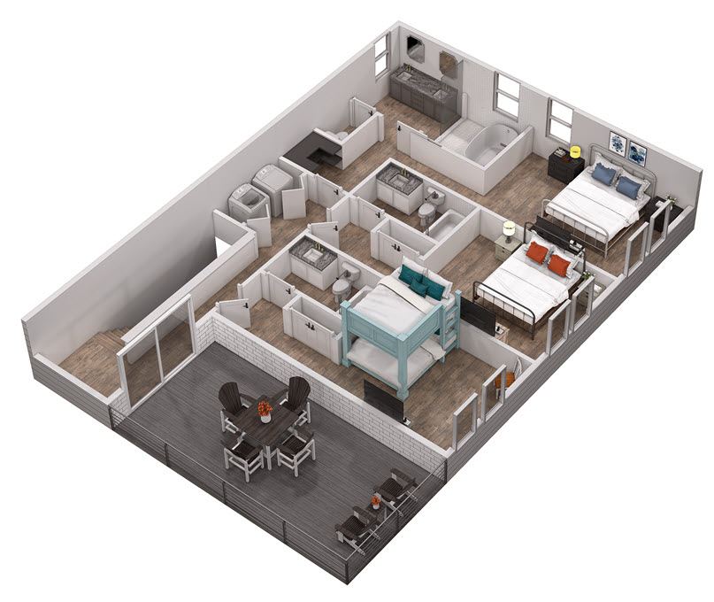 Floor 4: 3D View, Sundial architectural layout