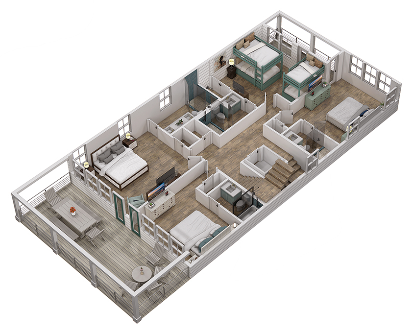 Floor 2: 3D View, Iris architectural layout