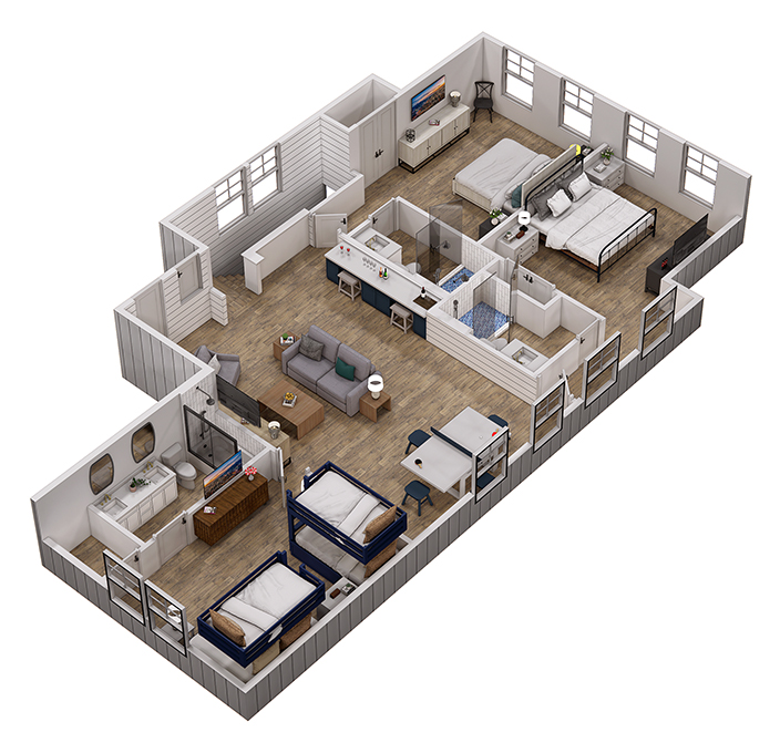 Floor 3: 3D View, Mariner architectural layout