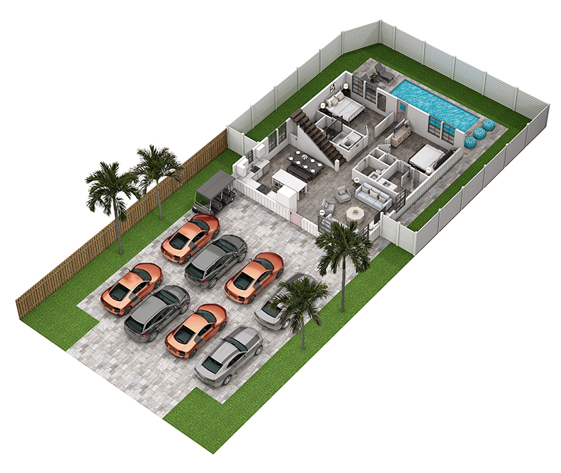 Floor 1: 3D View, Flamingo architectural layout