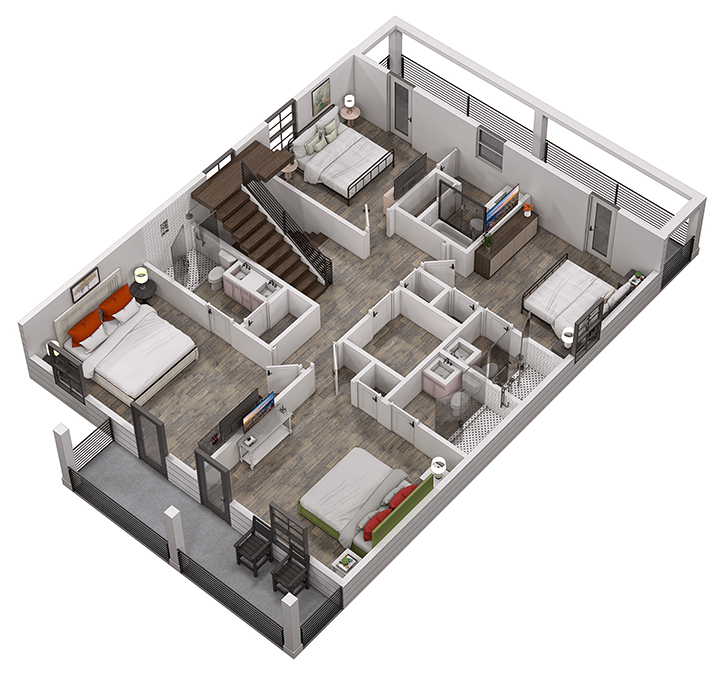 Floor 2: 3D View, Flamingo architectural layout