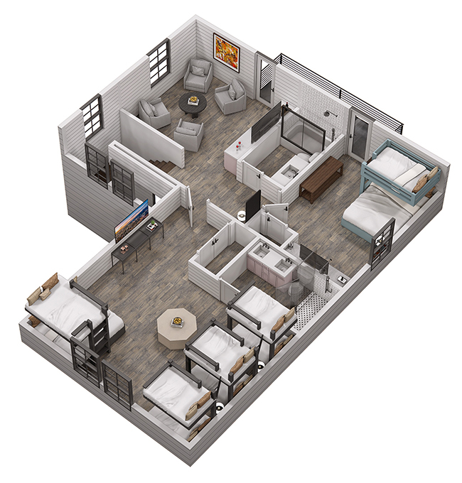 Floor 3: 3D View, Flamingo architectural layout