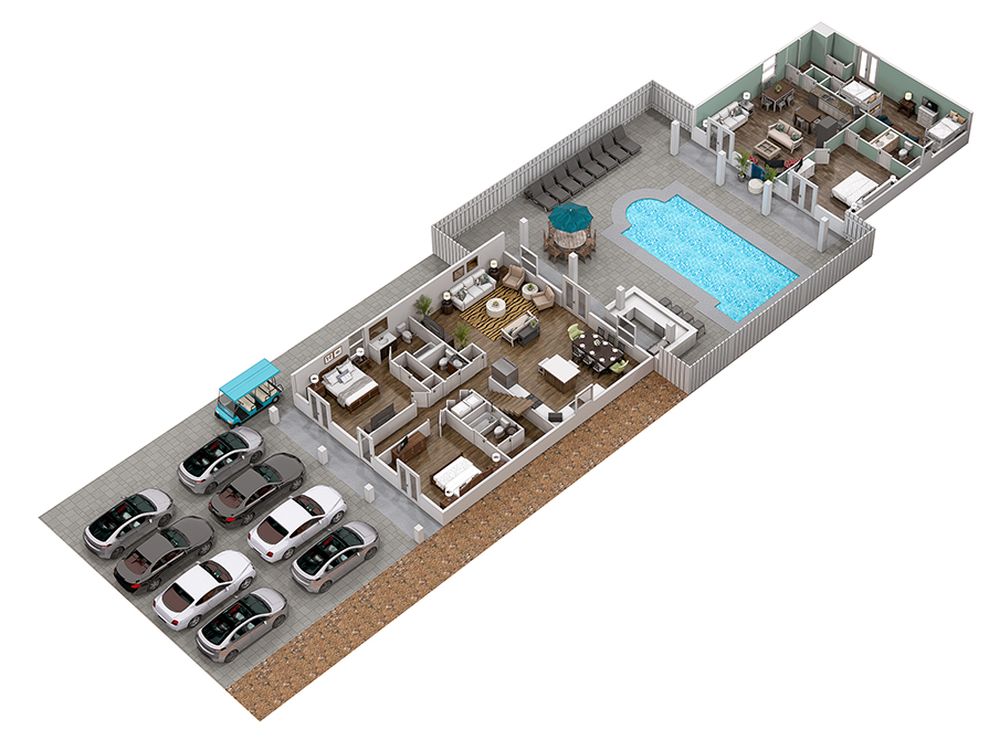 Floor 1: 3D View, Epic architectural layout