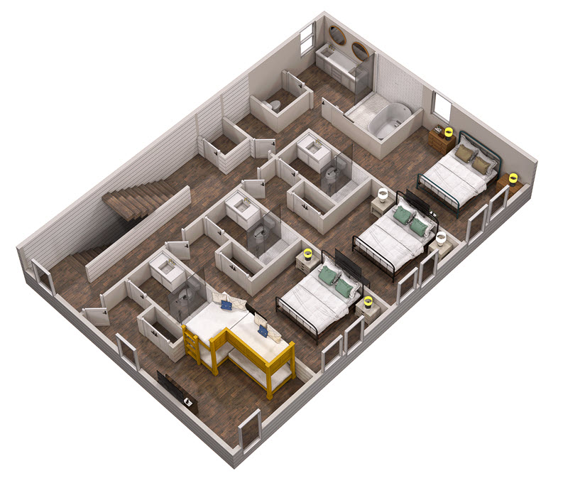 Floor 3: 3D View, Sunbeam architectural layout