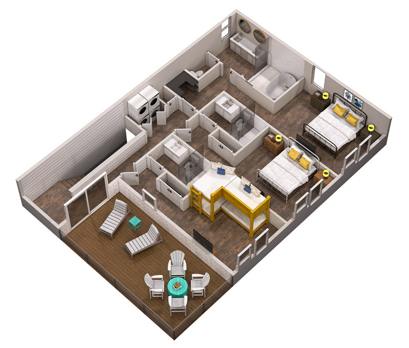 Floor 4: 3D View, Sunbeam architectural layout