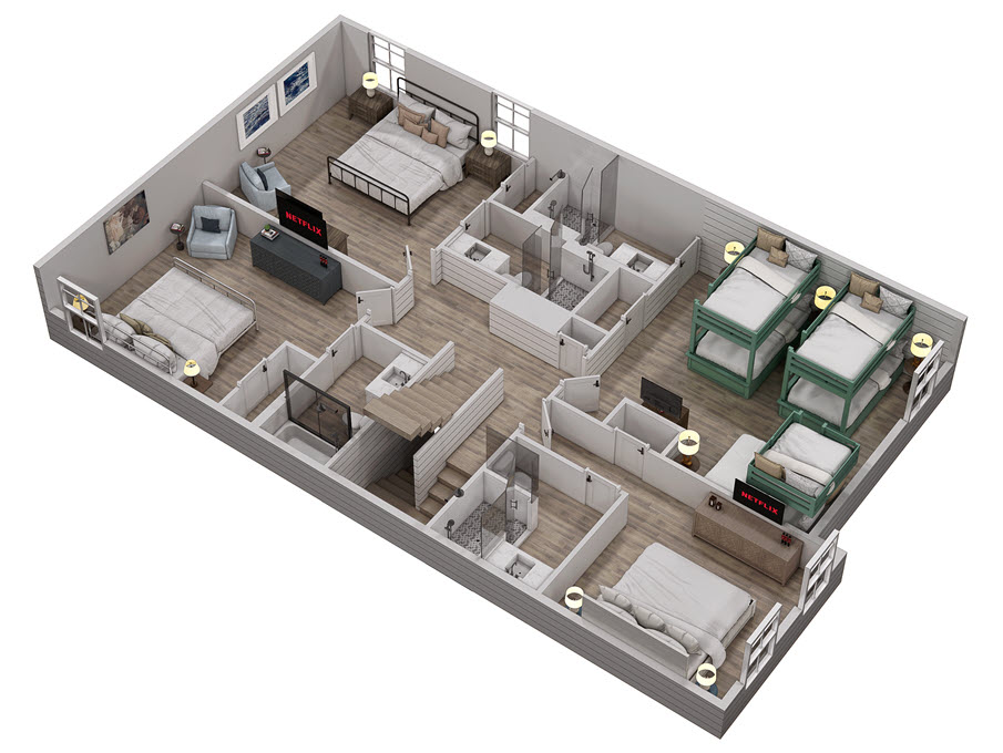 Floor 2: 3D View, Glimmer architectural layout