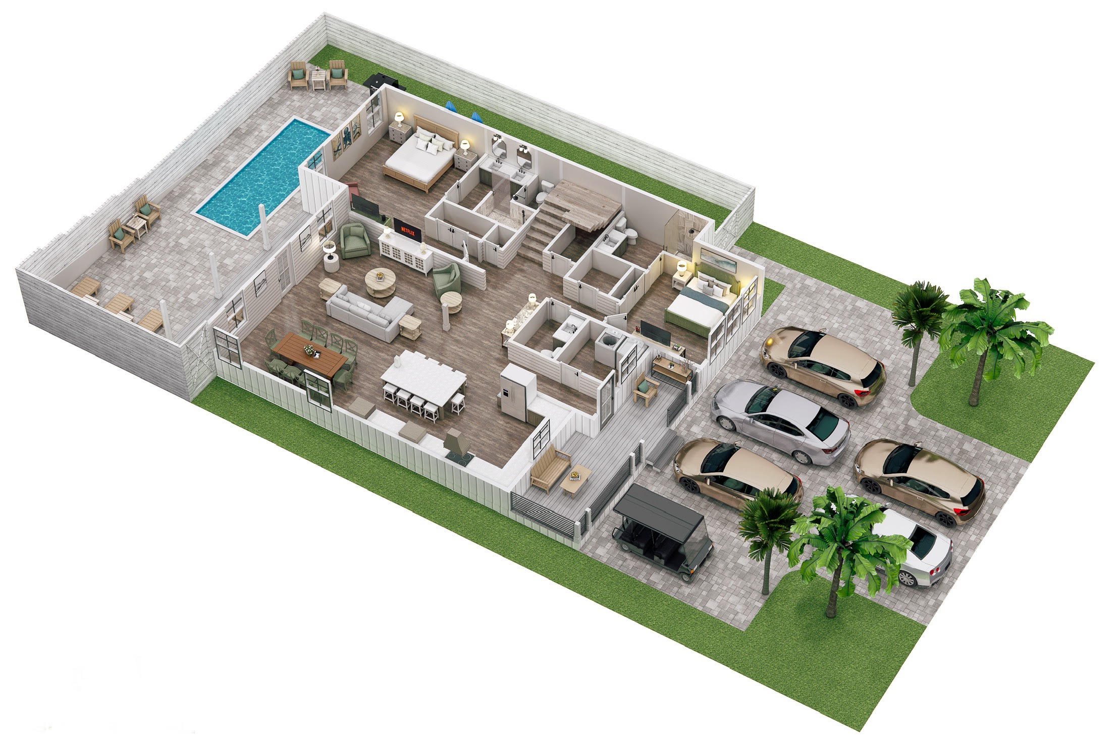 Floor 1: 3D View, Aviary architectural layout