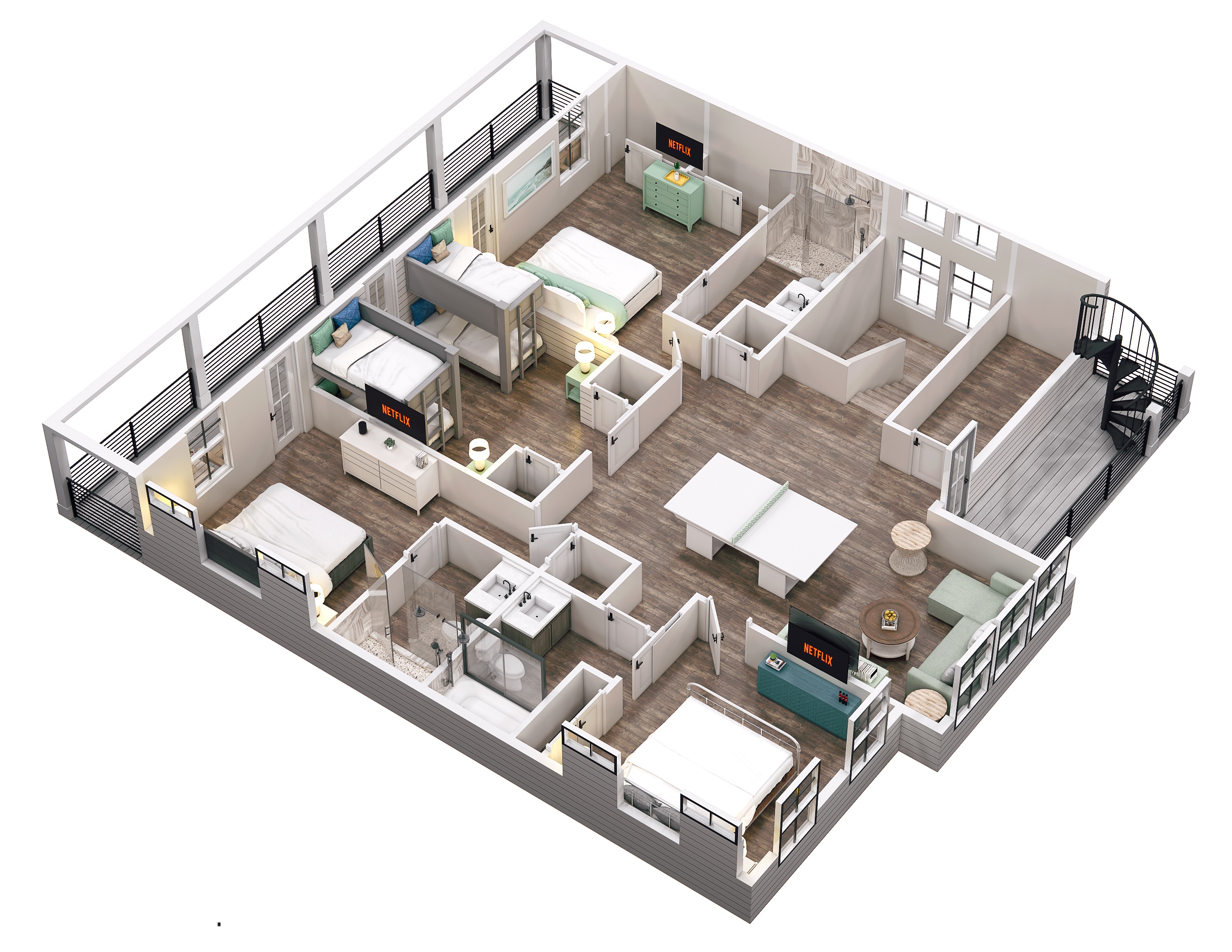 Floor 2: 3D View, Aviary architectural layout