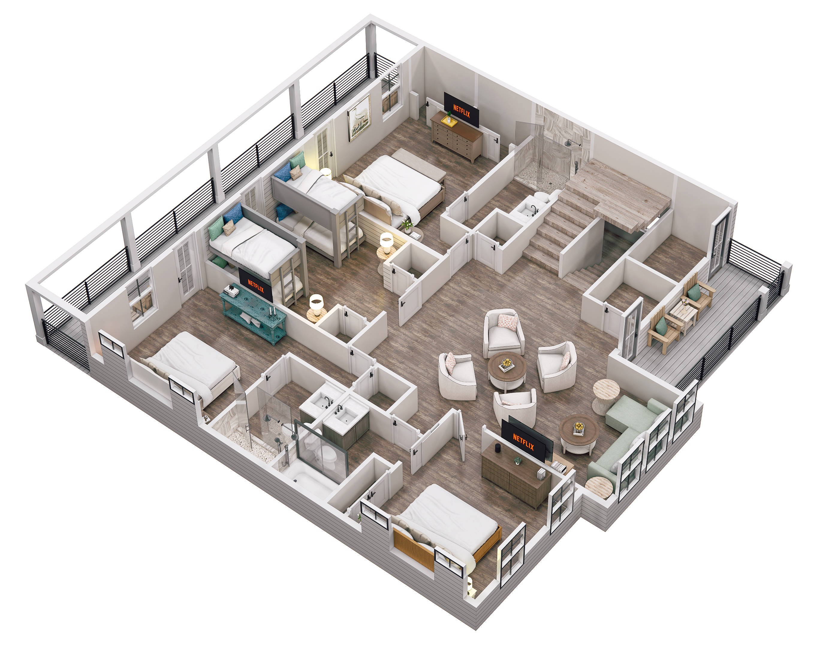 Floor 3: 3D View, Aviary architectural layout