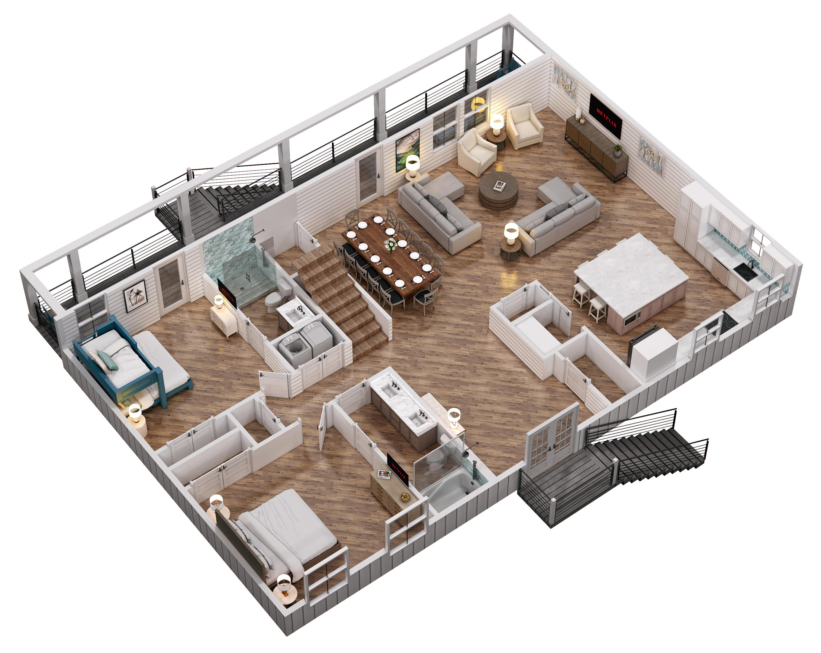 Floor 2: 3D View, Harmony architectural layout