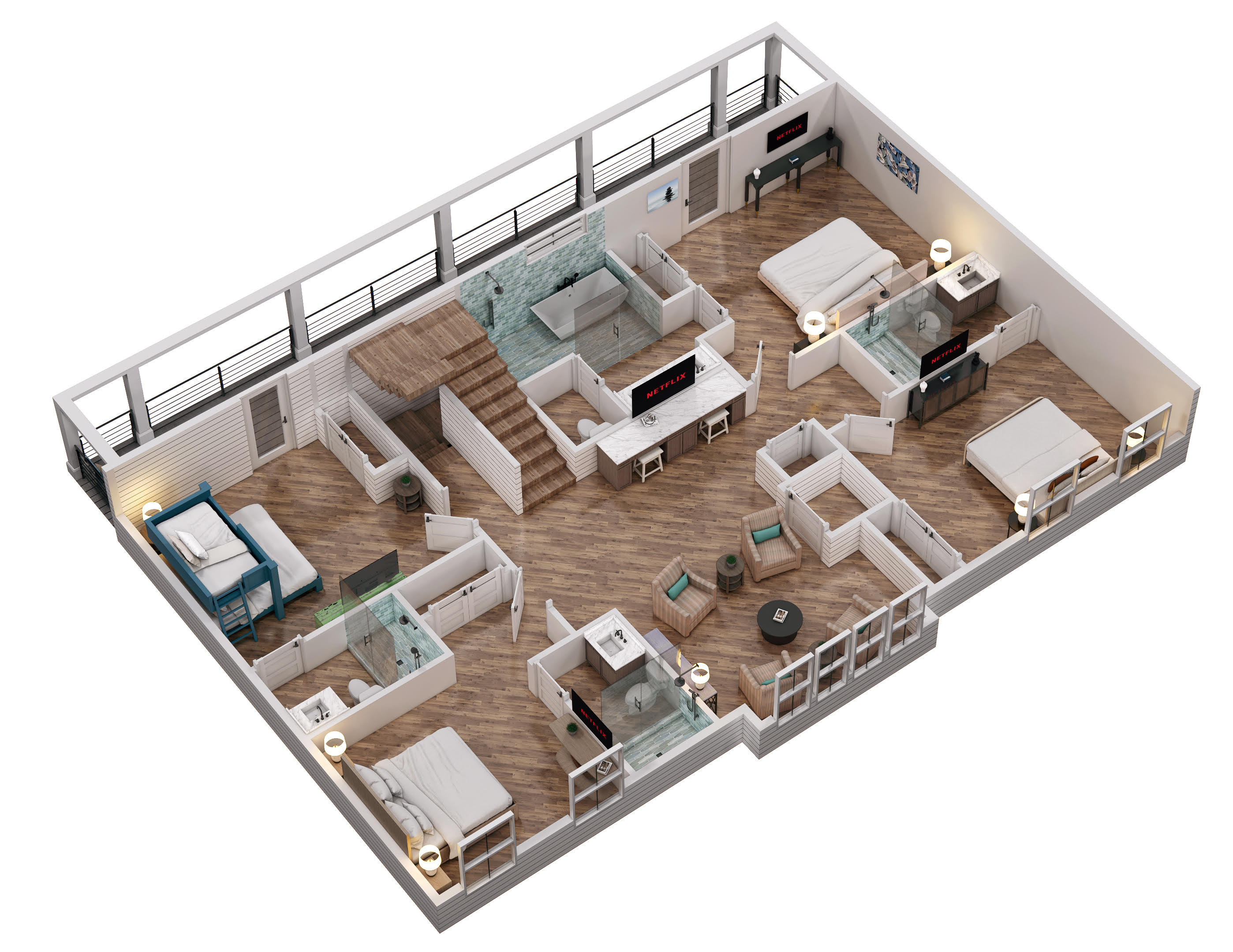 Floor 3: 3D View, Harmony architectural layout