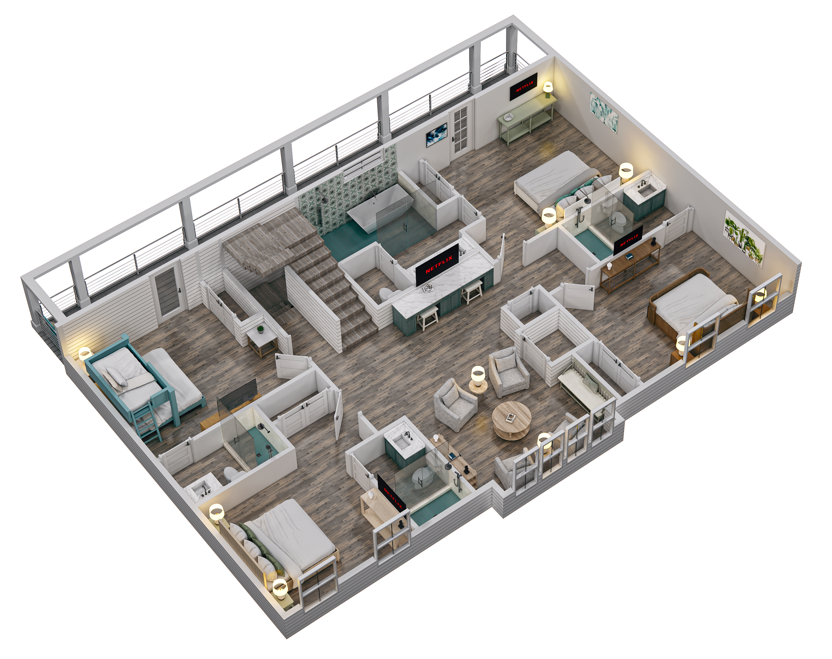 Floor 3: 3D View, Melody architectural layout