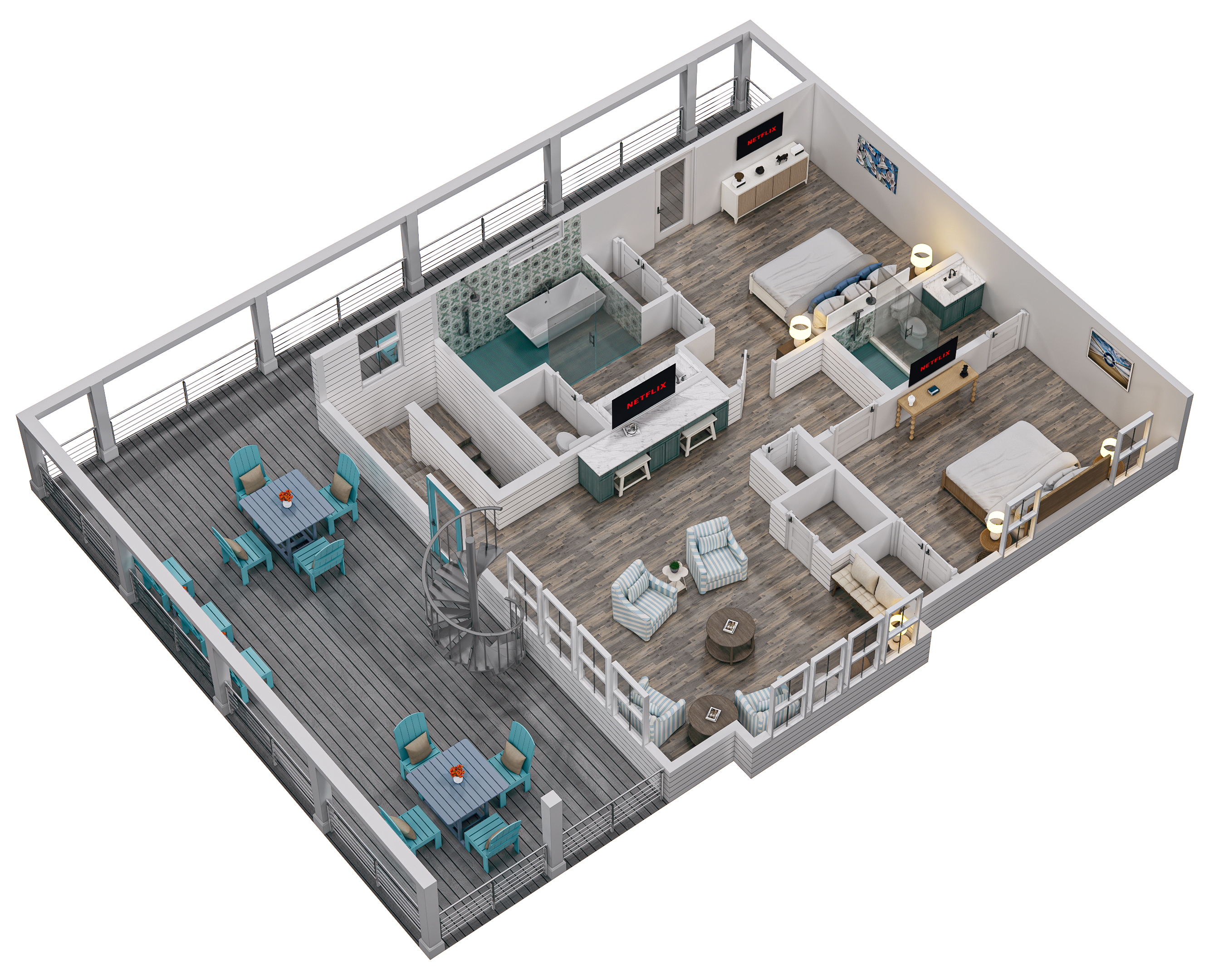 Floor 4: 3D View, Melody architectural layout