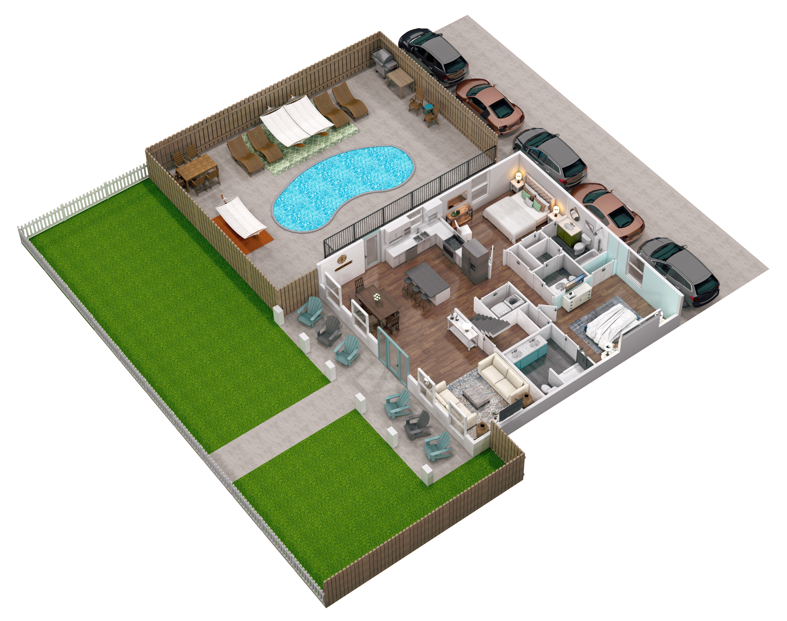 Floor 1: 3D View, Freestyle architectural layout