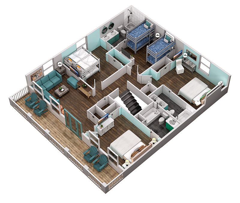 Floor 2: 3D View, Freestyle architectural layout