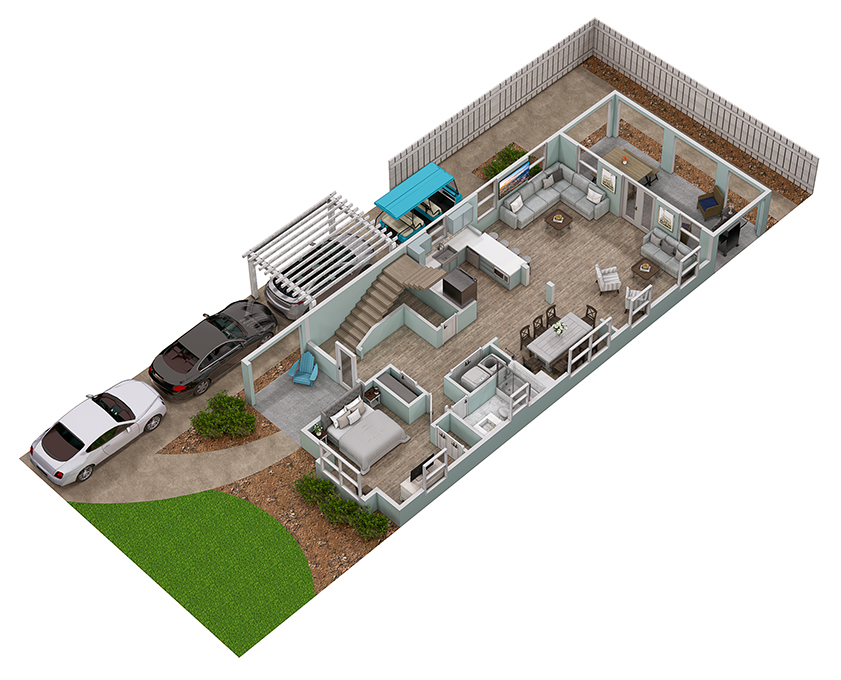 Floor 1: 3D View, Seafoam architectural layout