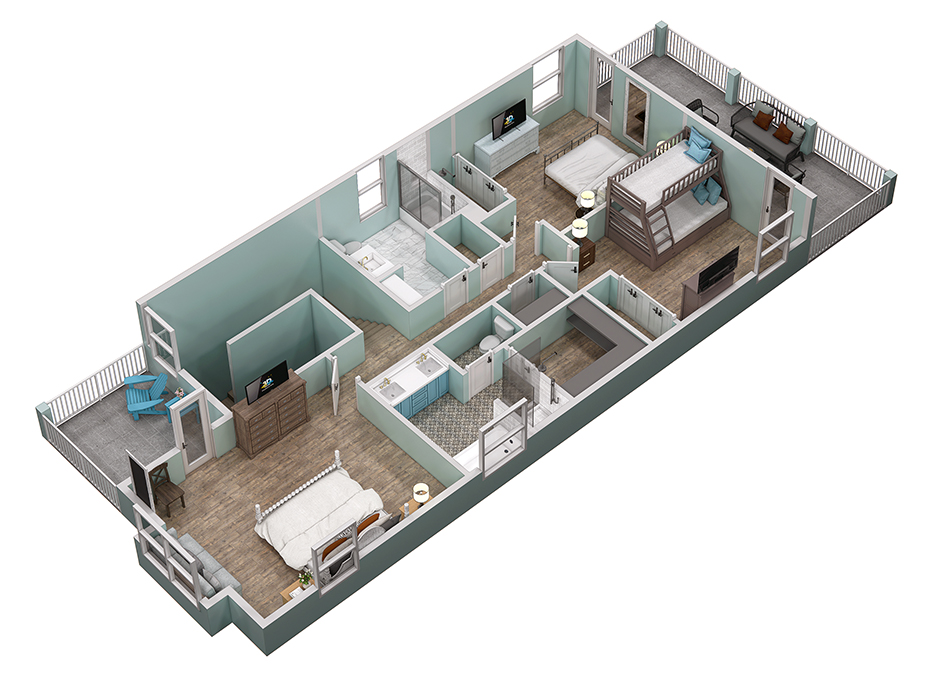 Floor 2: 3D View, Seafoam architectural layout