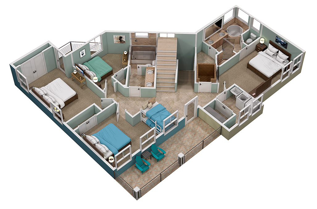 Floor 2: 3D View, Shenanigans architectural layout