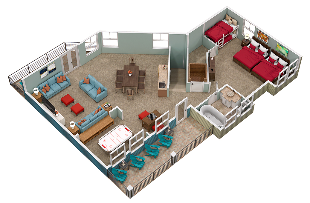 Floor 3: 3D View, Shenanigans architectural layout